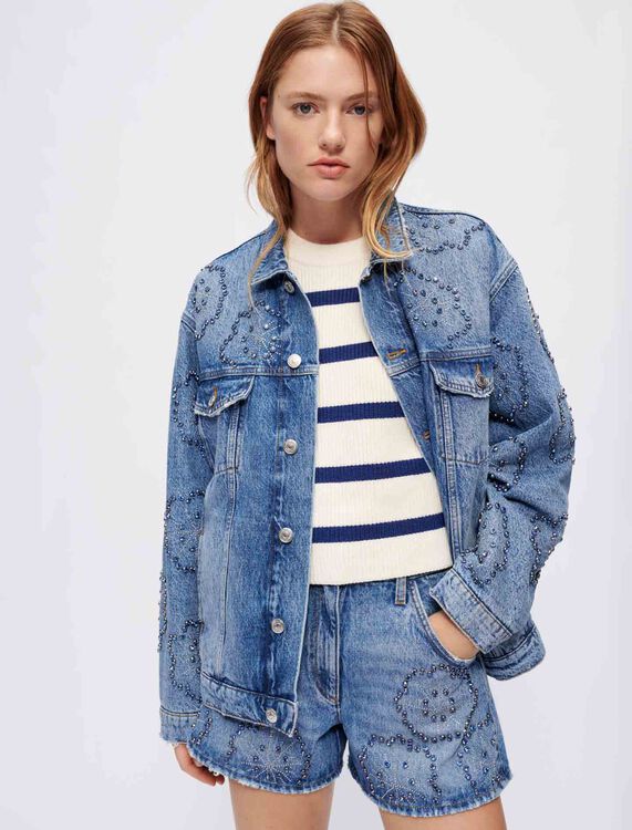 Weite Jeansjacke mit Strasssteinen - Die ganze Kollektion - MAJE