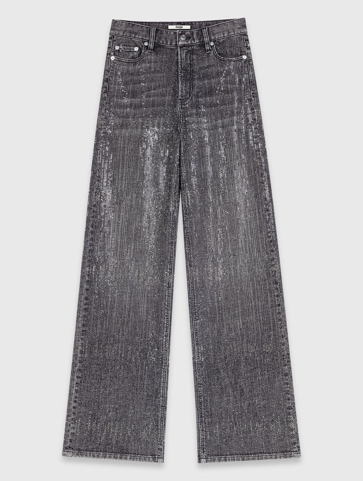 Weite Jeans mit Strass