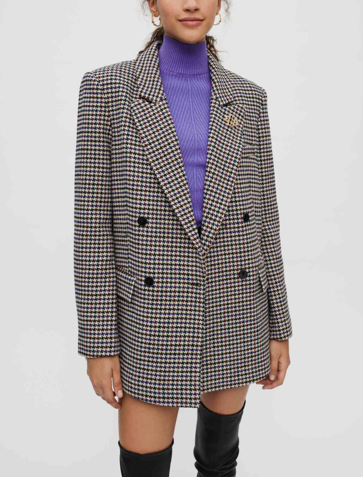 Weite, dicke Jacke mit Hahnentrittmuster