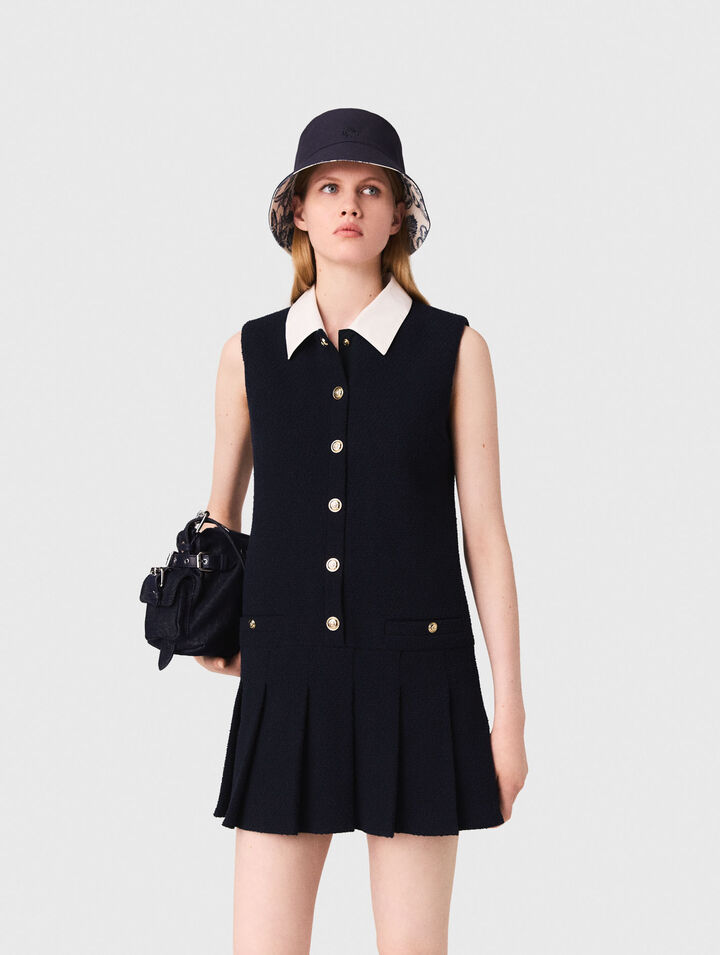 Kurzes Tweedkleid, abnehmbar Kragen