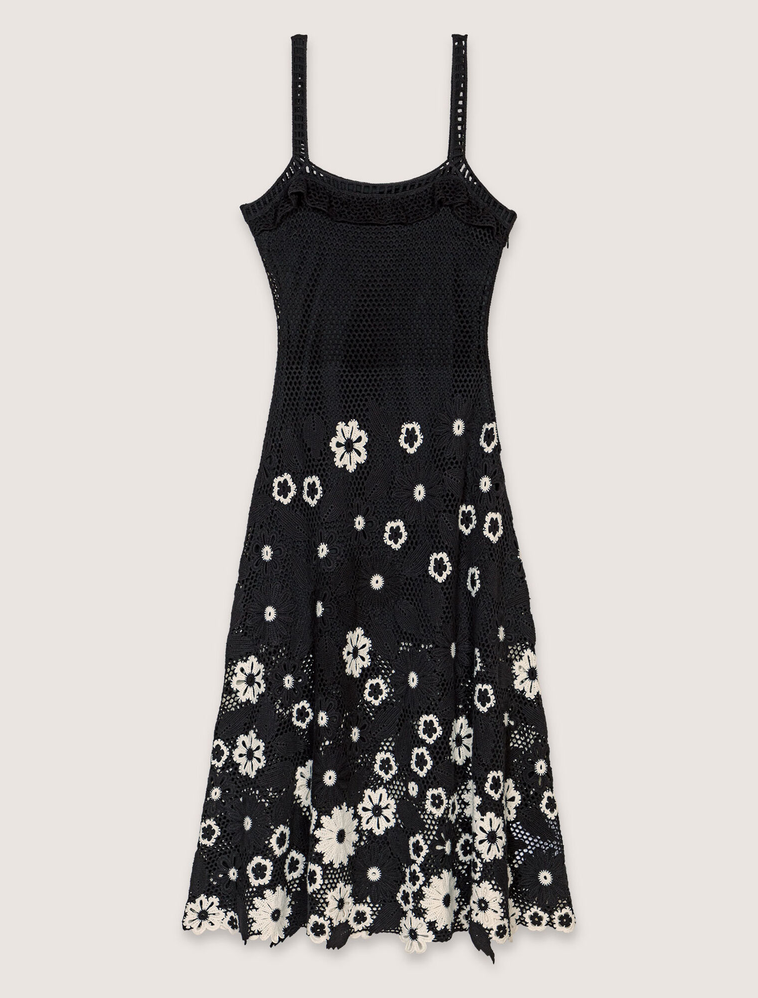Langes Häkelkleid mit Blumenmuster