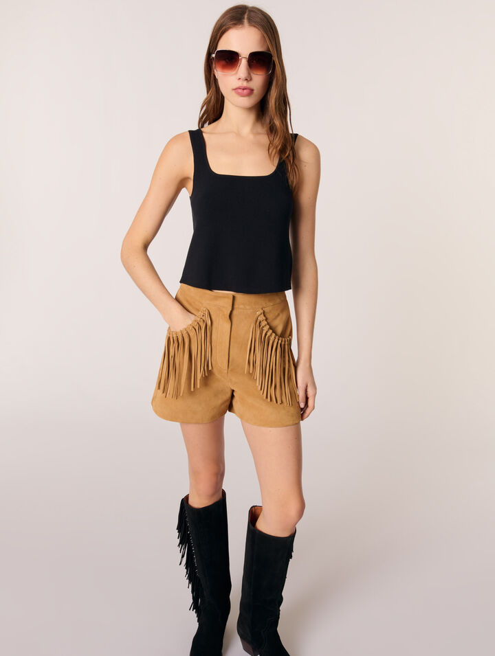 Shorts mit Fransen aus Nubuk