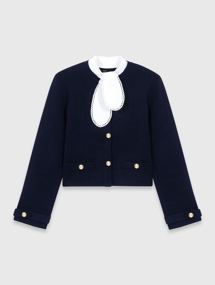 Cardigan, abnehmbarer Stickkragen