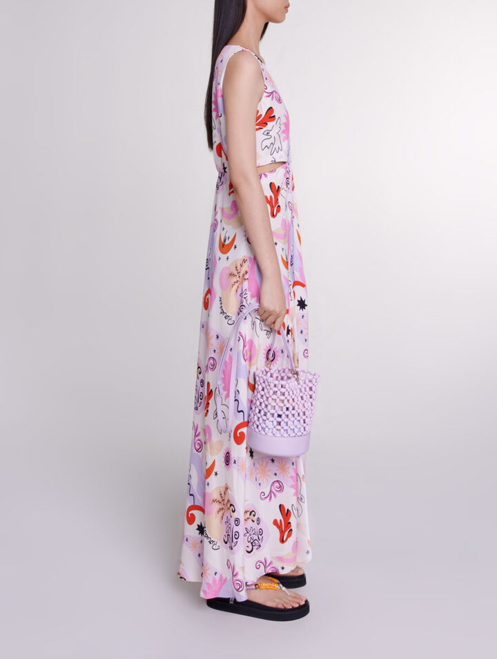 Langes Seidenkleid mit Cut-outs