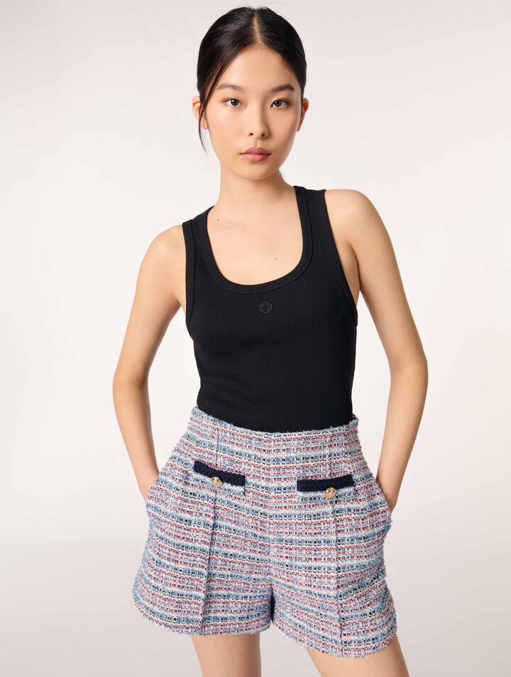 Shorts aus Tweed mit Kontrastborten
