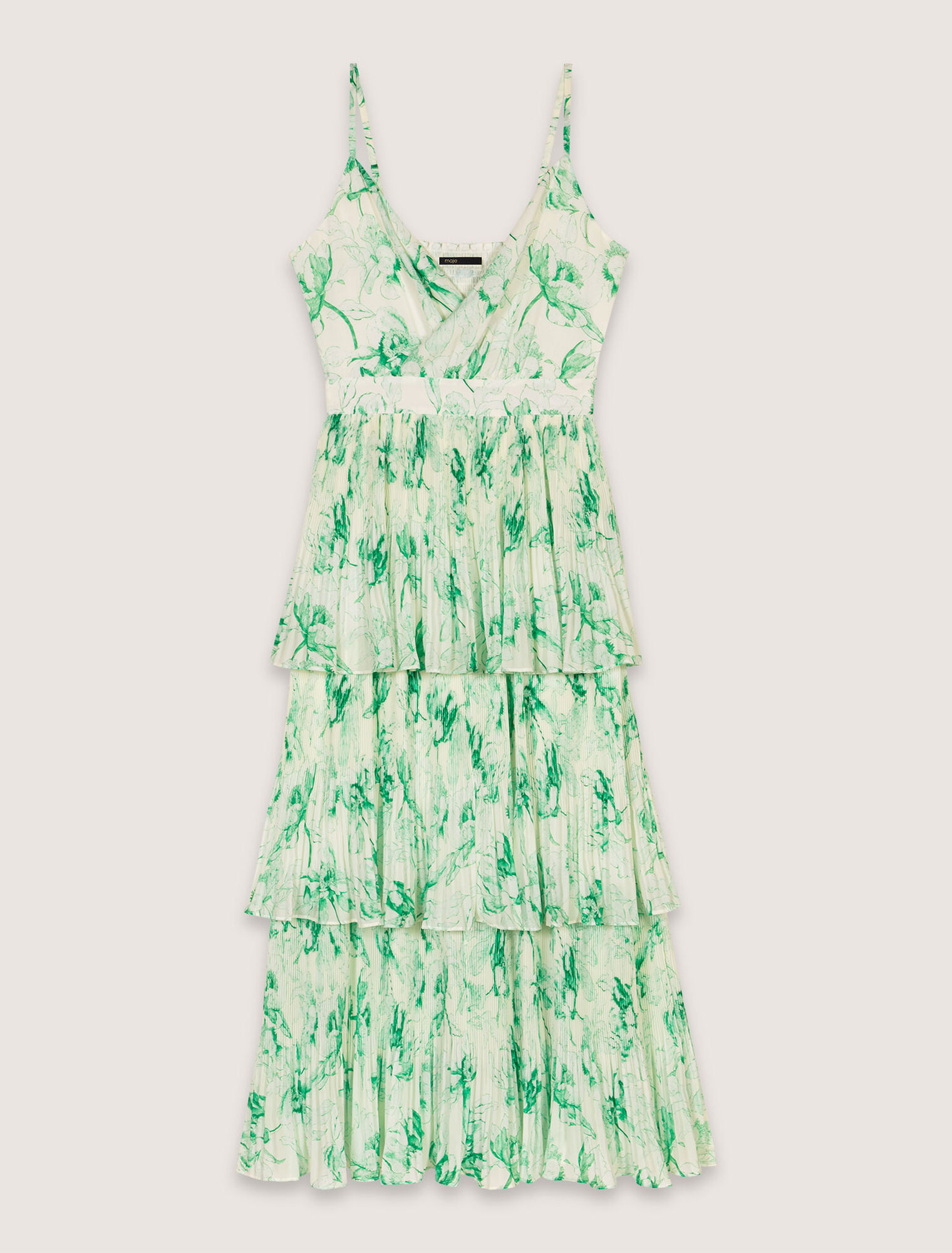 Bedrucktes langes Kleid mit Volants