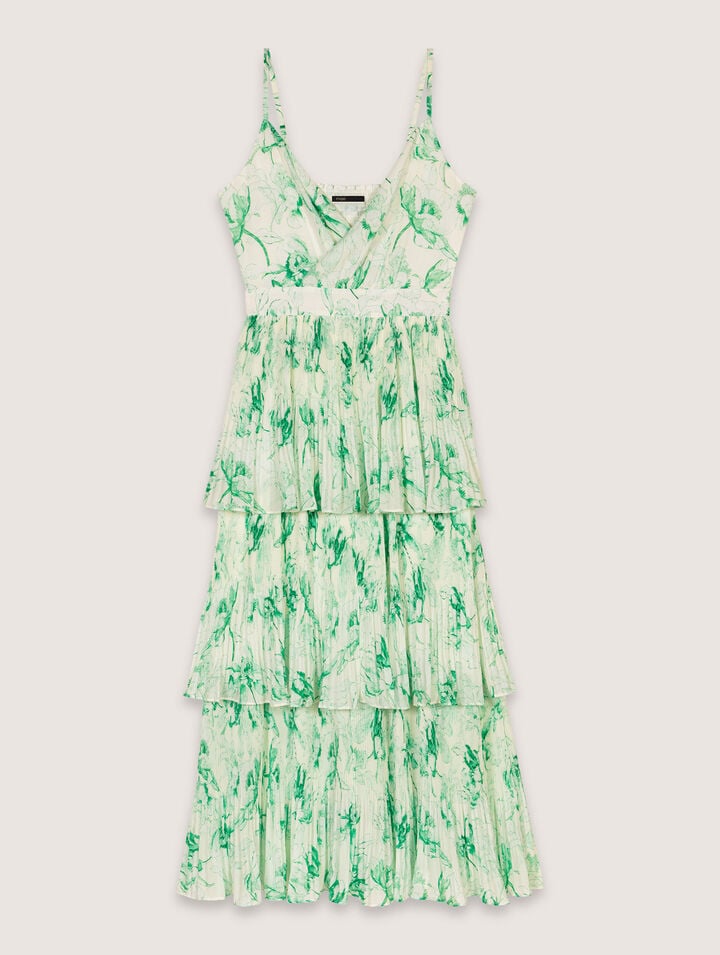 Bedrucktes langes Kleid mit Volants
