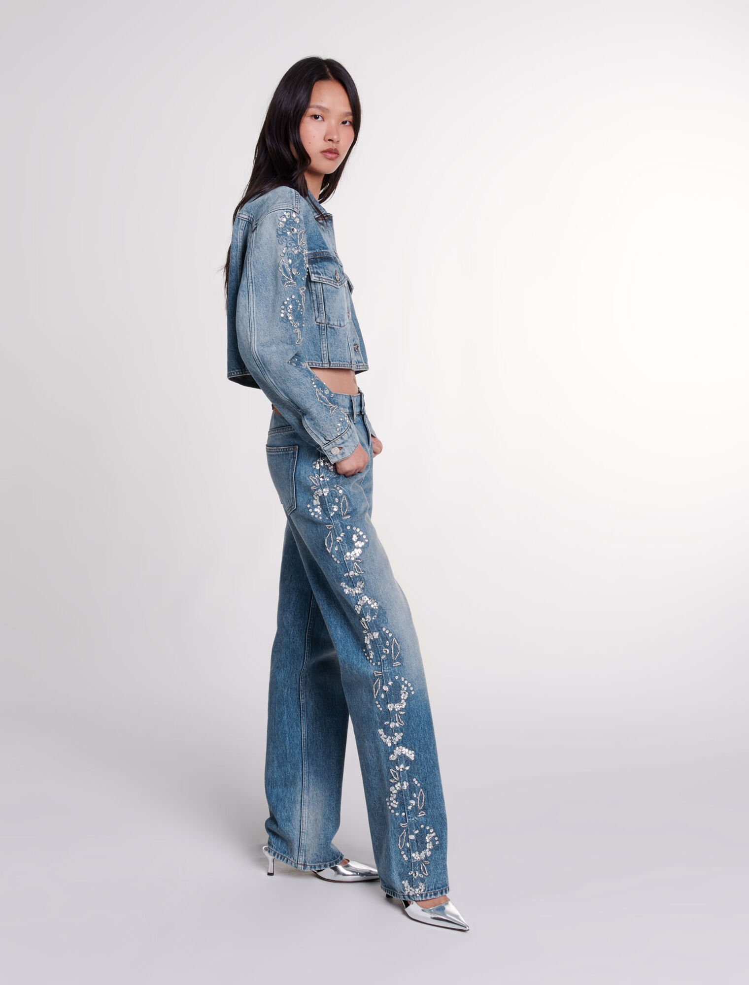 Blouson aus besticktem Denim 