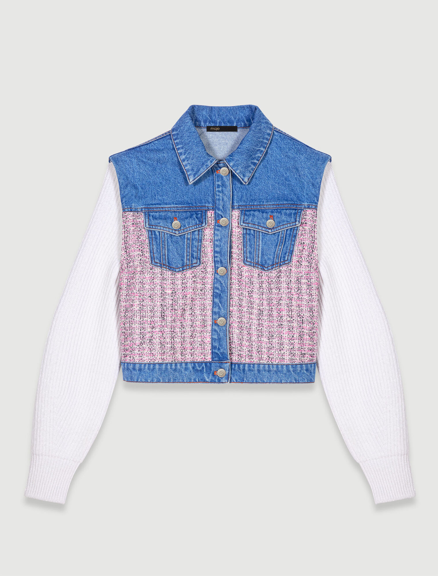 Kurzer Blouson aus Denim und Tweed