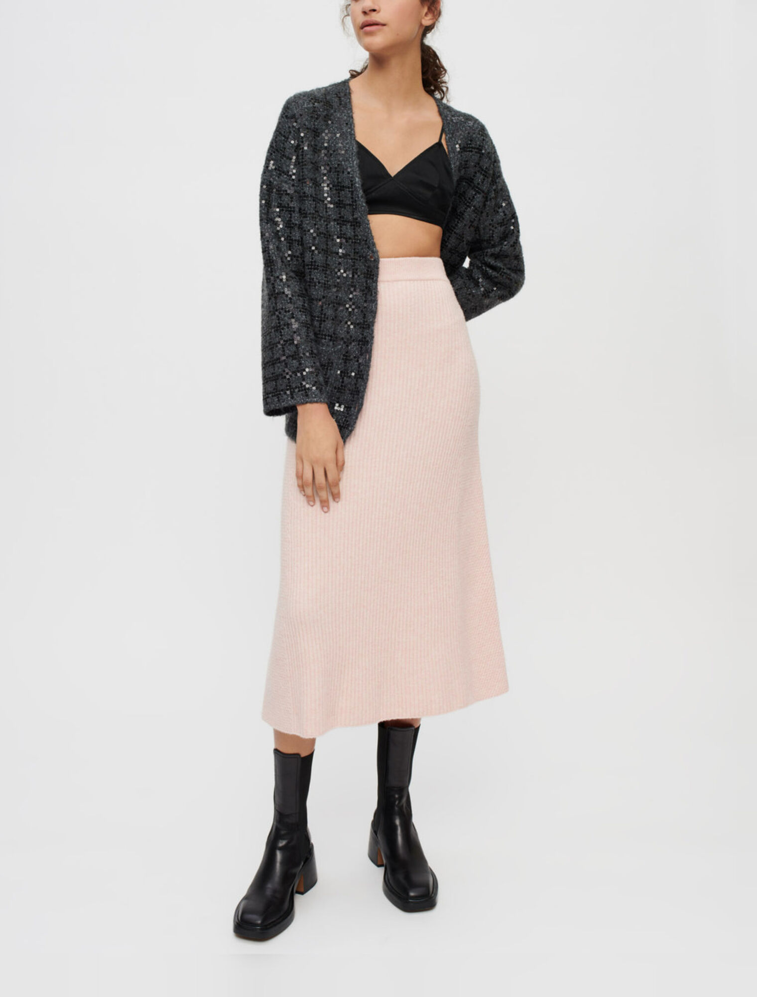 Midirock aus geripptem Stretch-Strick