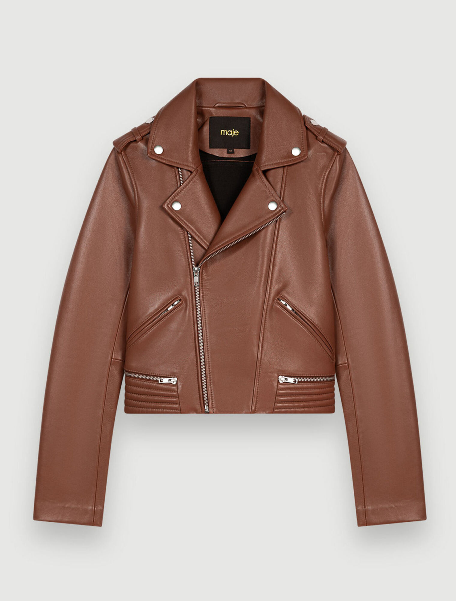 Bikerjacke aus camelfarbenem Leder