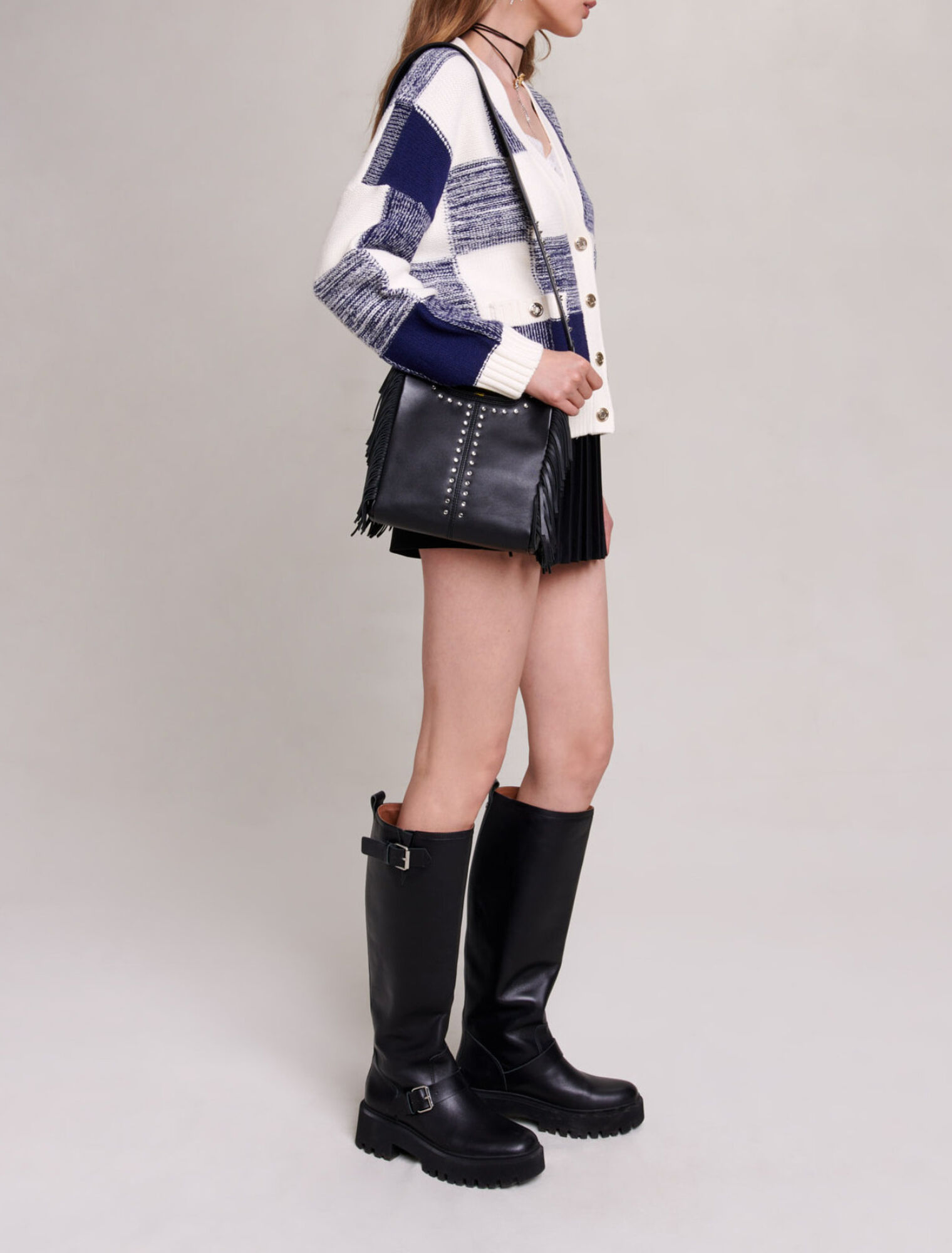 Karierter Strick-Cardigan