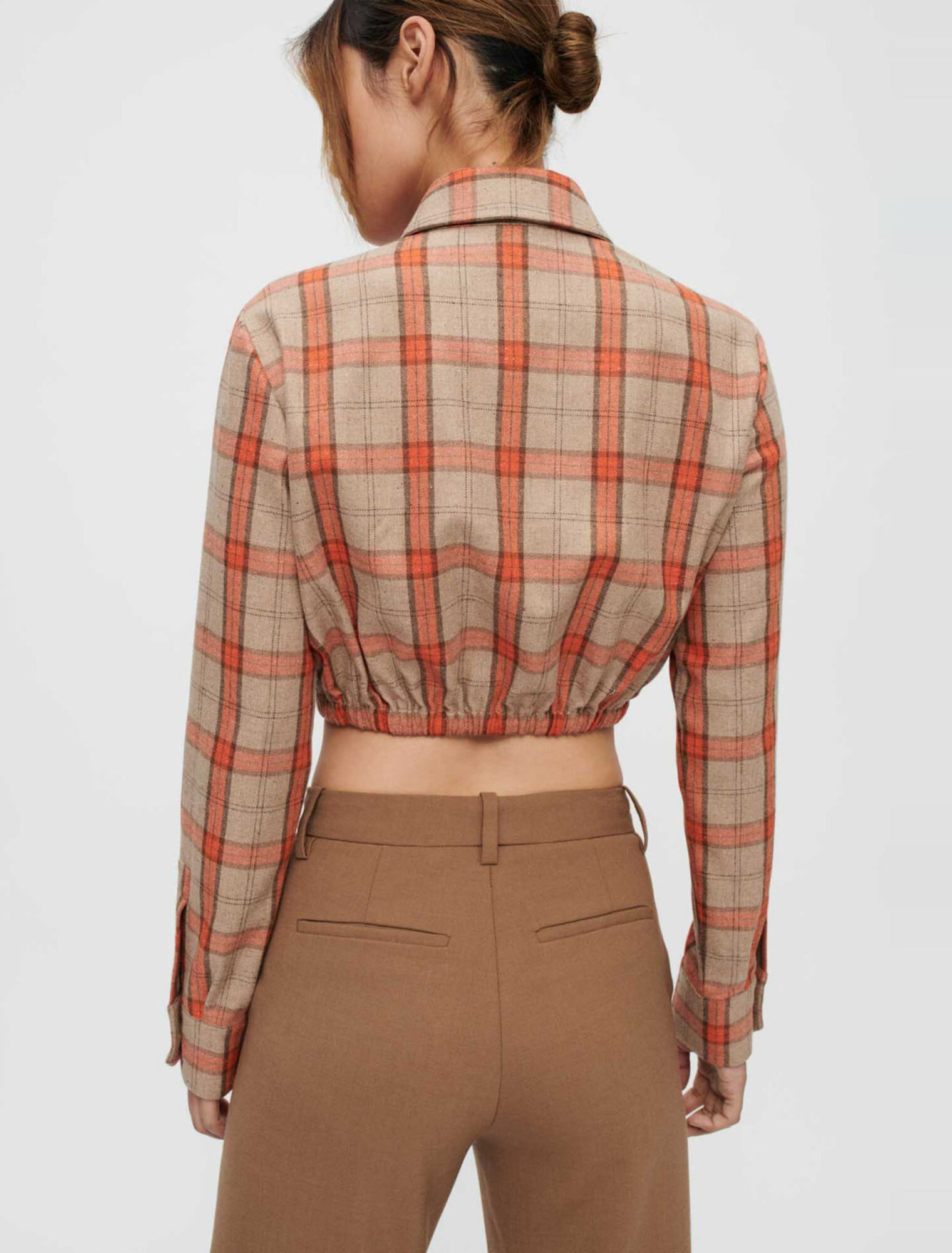 Crop-Hemd mit Karos in Camel und Orange