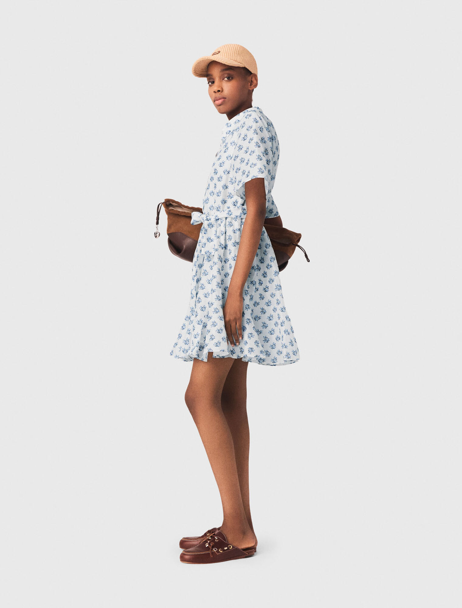 Kurzes bedrucktes Leinenmixkleid