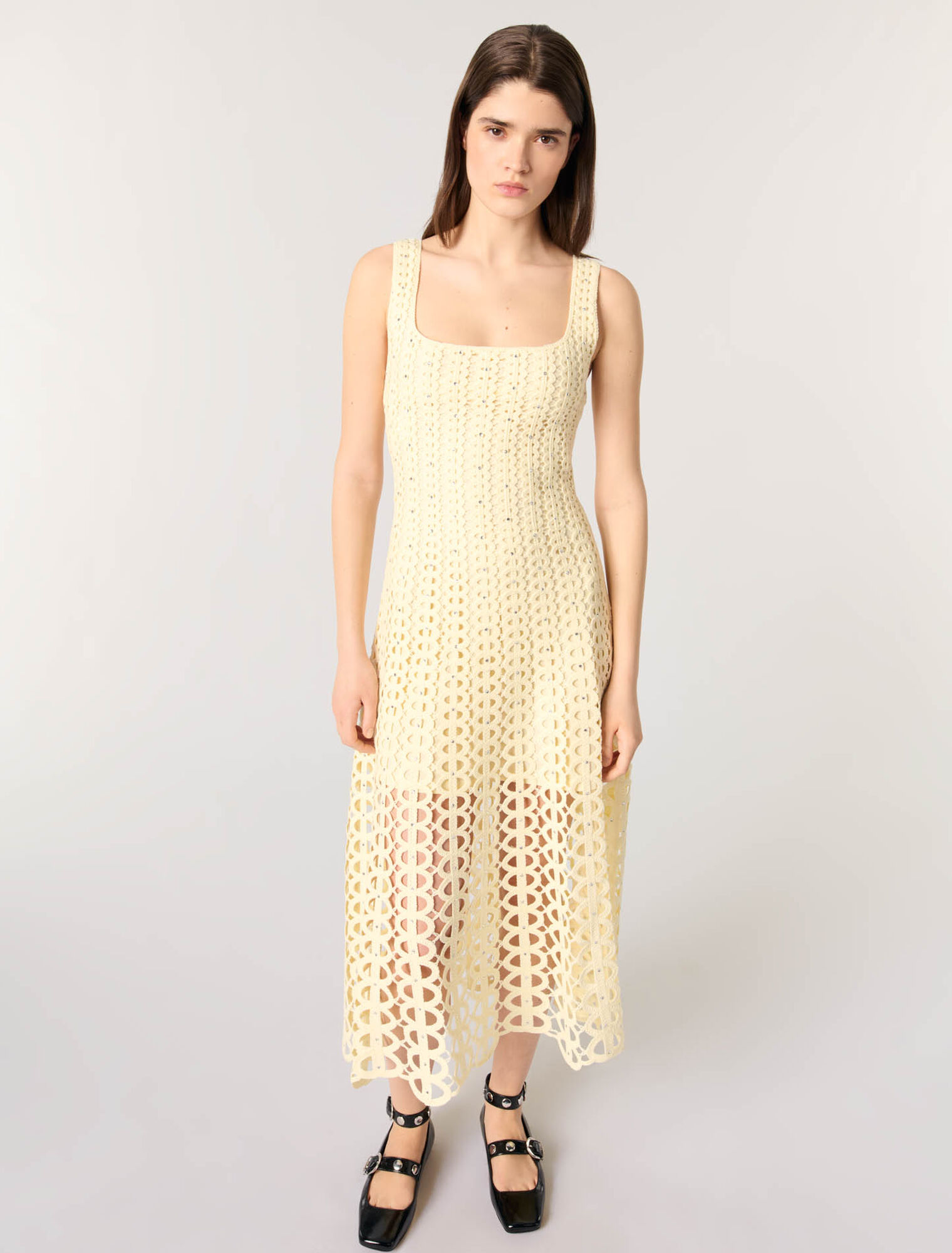 Midi-Häkelkleid mit Strass