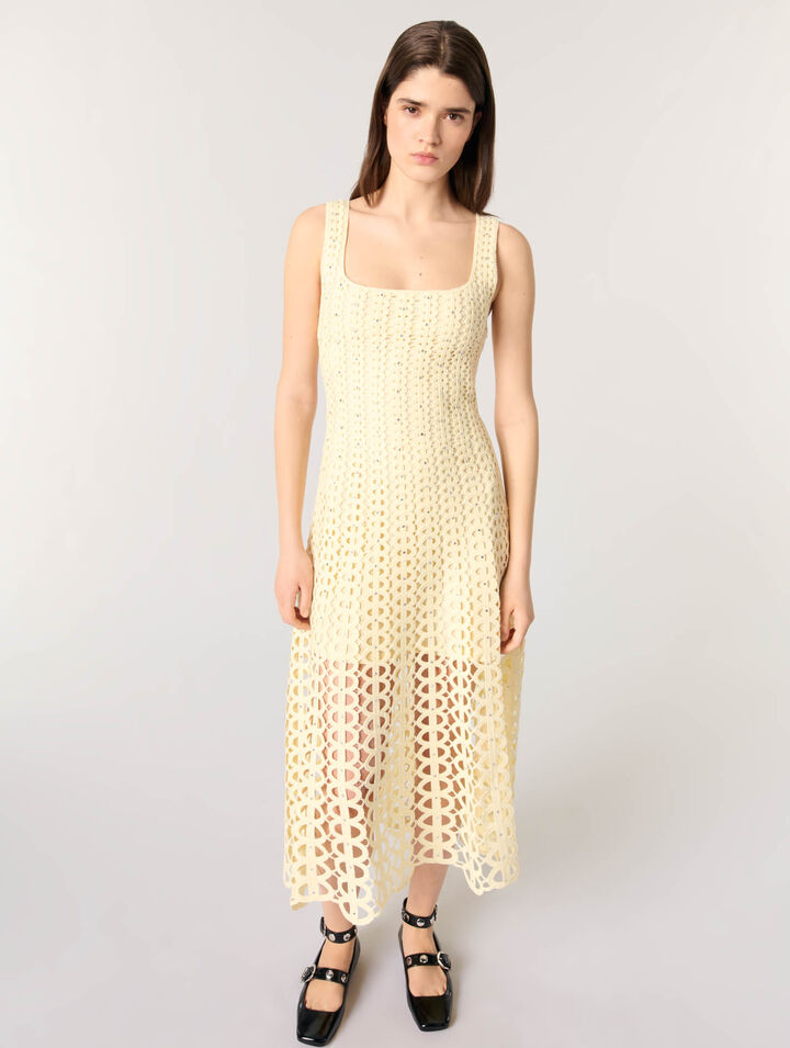 Midi-Häkelkleid mit Strass