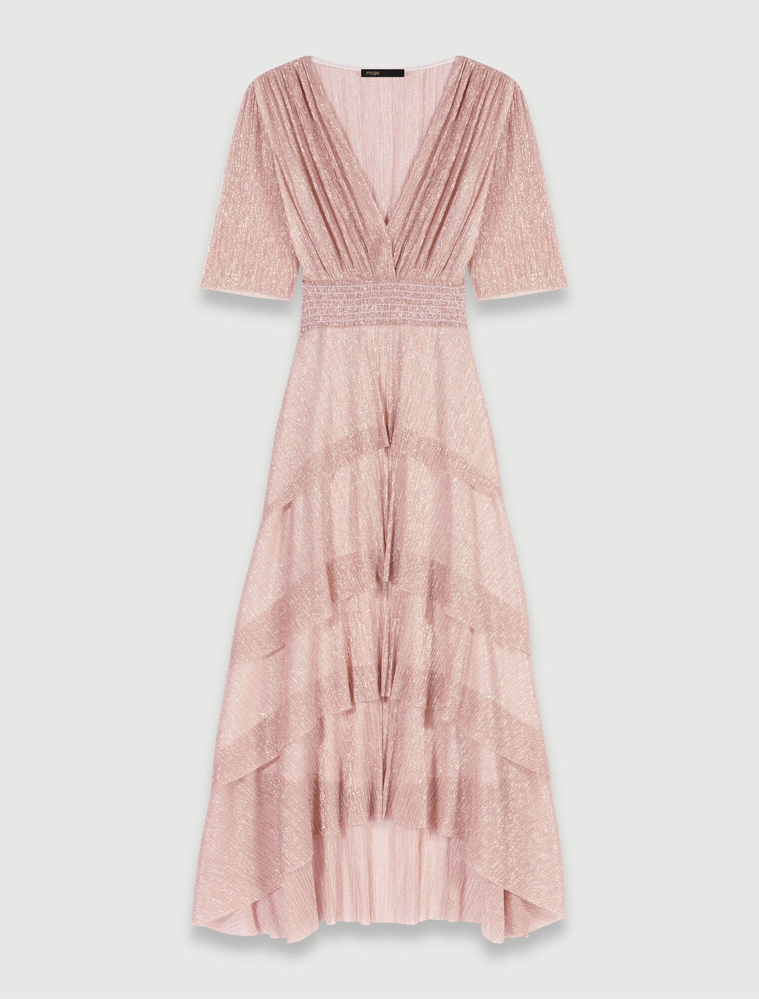 Langes Kleid aus Lamé mit Rüschen