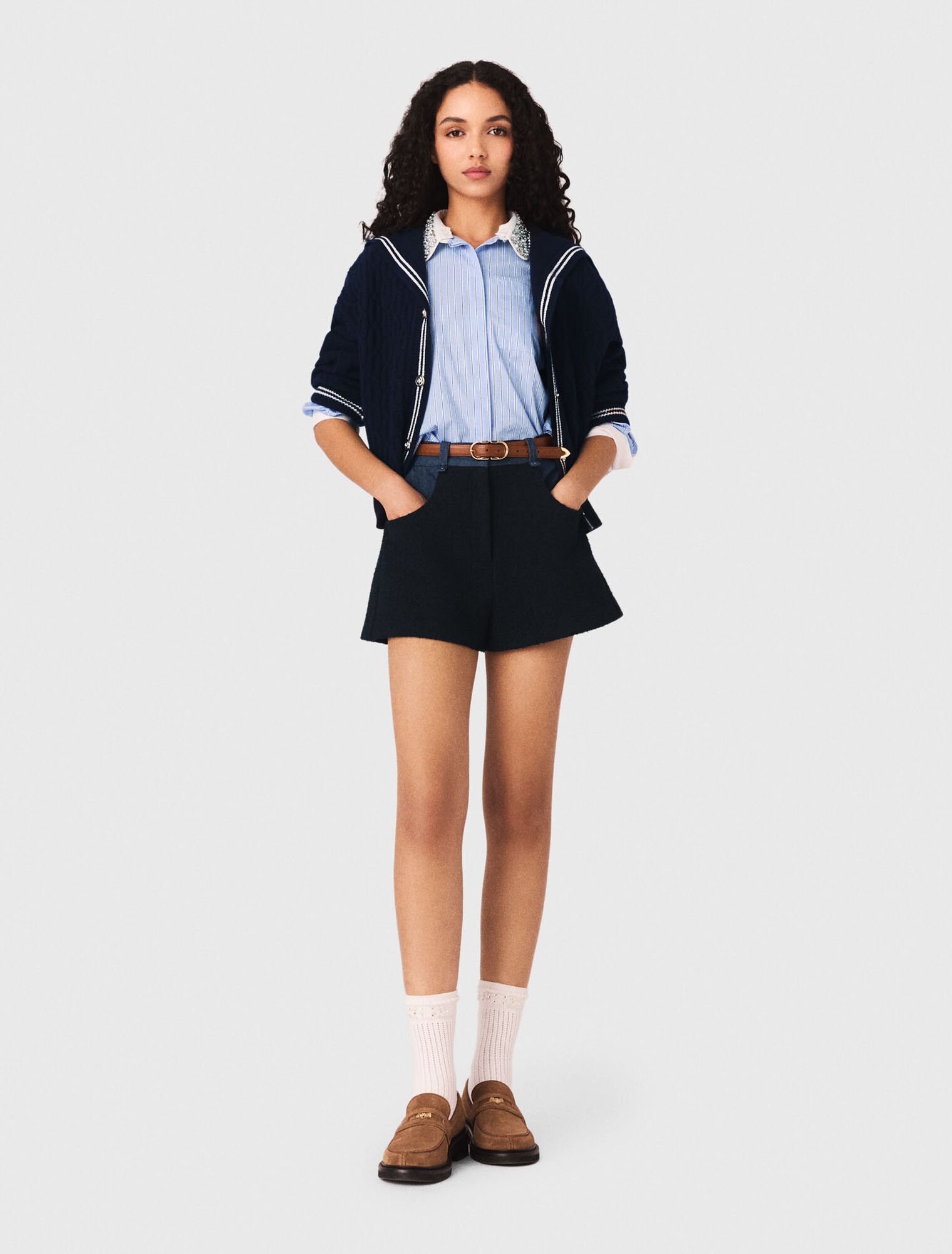 Tweed-Shorts mit Denim-Details