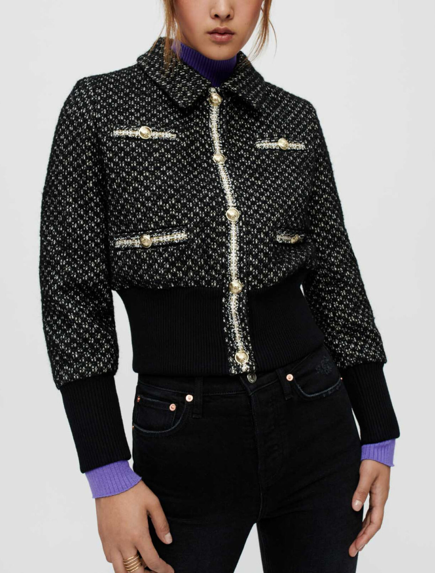 Unten geraffter Blouson aus Tweed