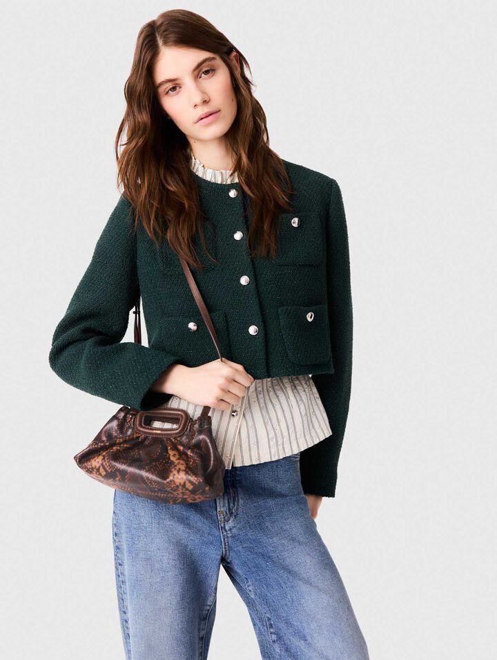Tweed-Jacke mit Fransenborte