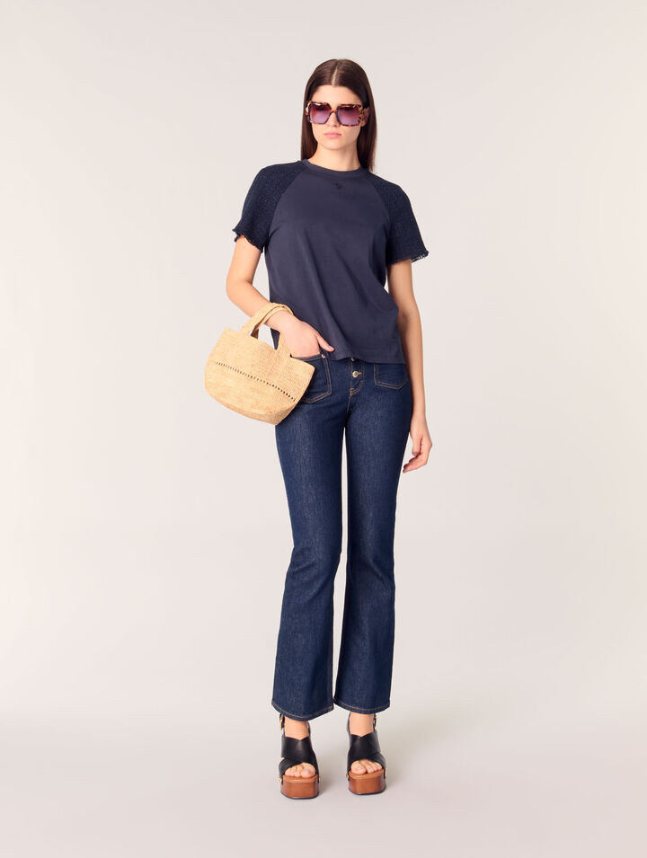 T-Shirt mit Tweed-Ärmeln