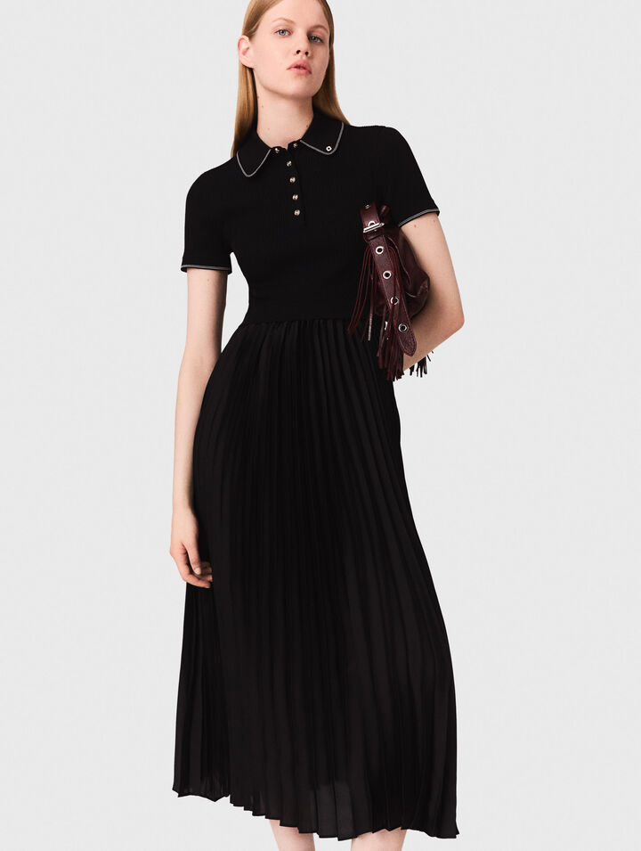Plissiertes Kleid mit Polo-Kragen