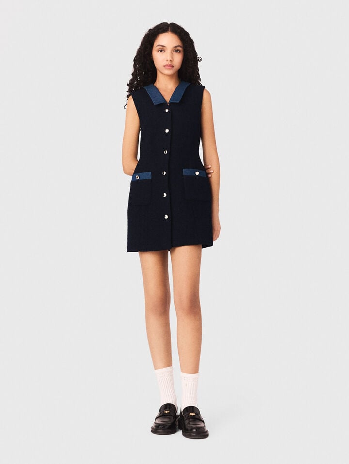 Tweedkleid mit Denim-Details