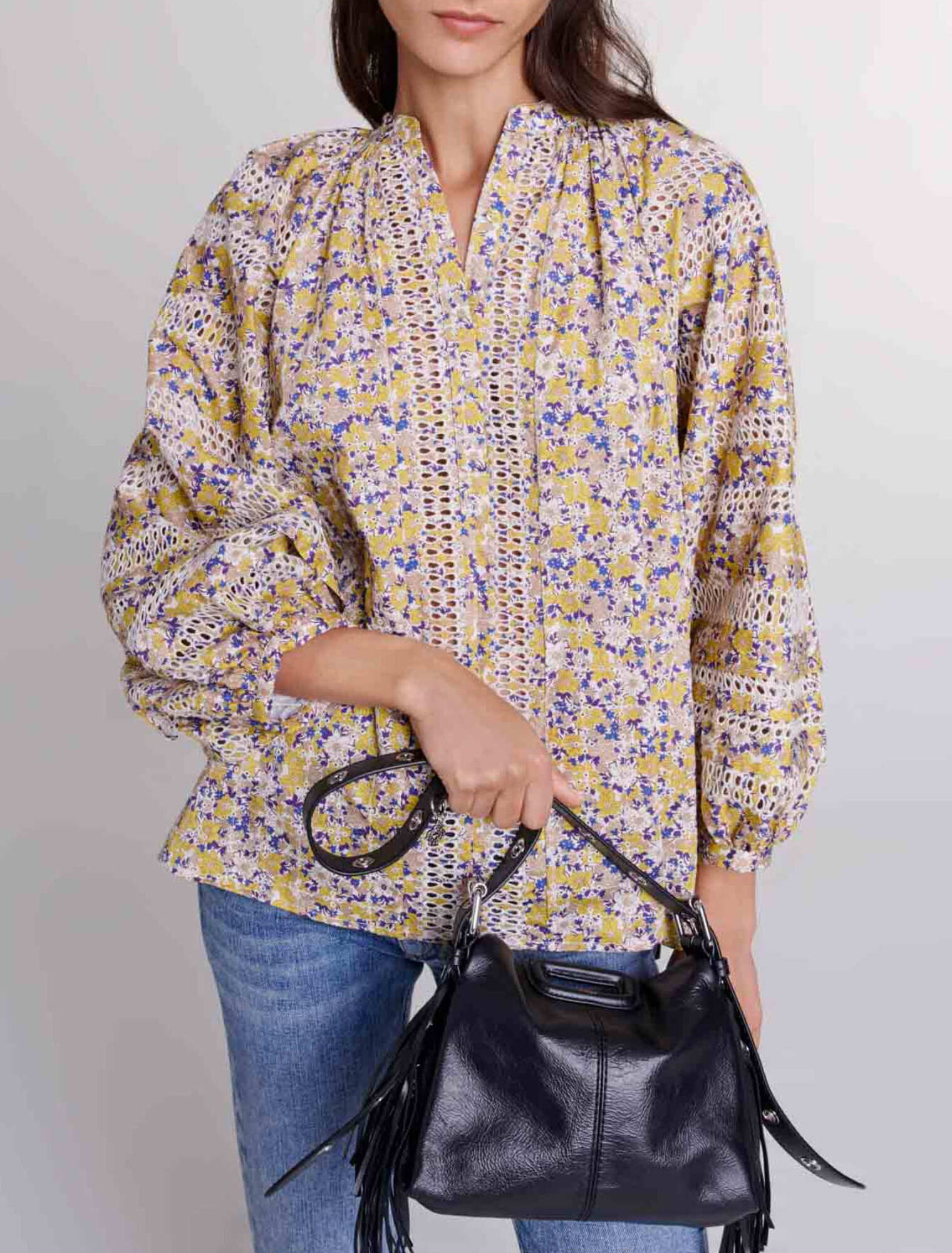 Bluse mit Aufdruck und Stickerei