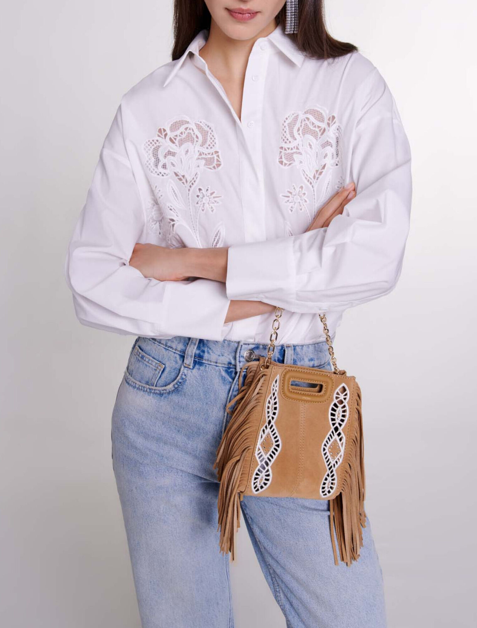 Popelinehemd mit Häkeldetails