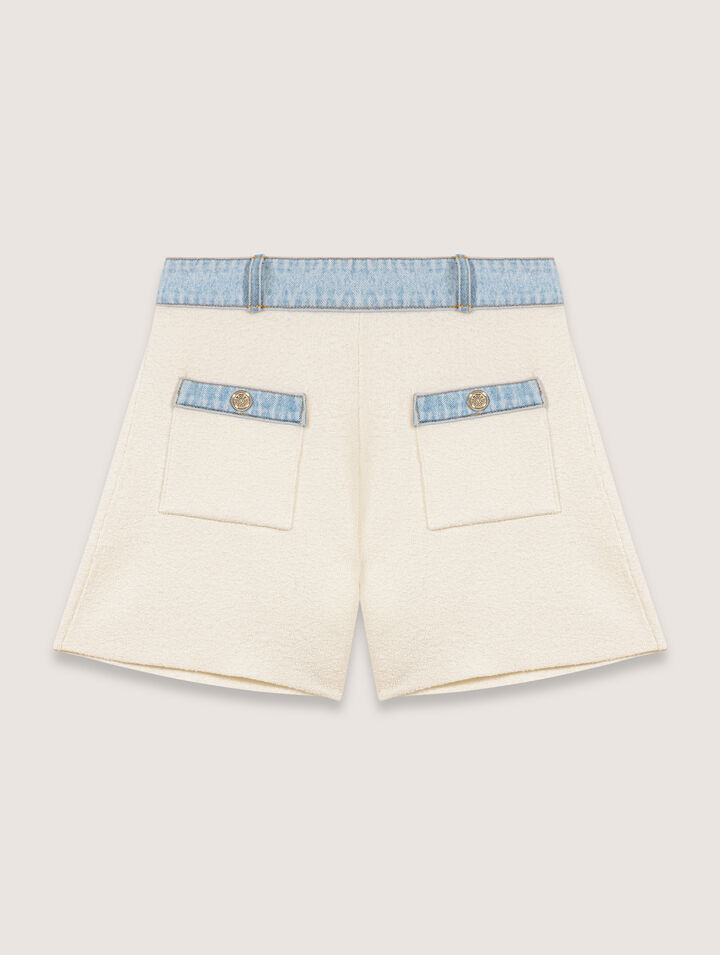 Shorts aus Strick mit Denimborten