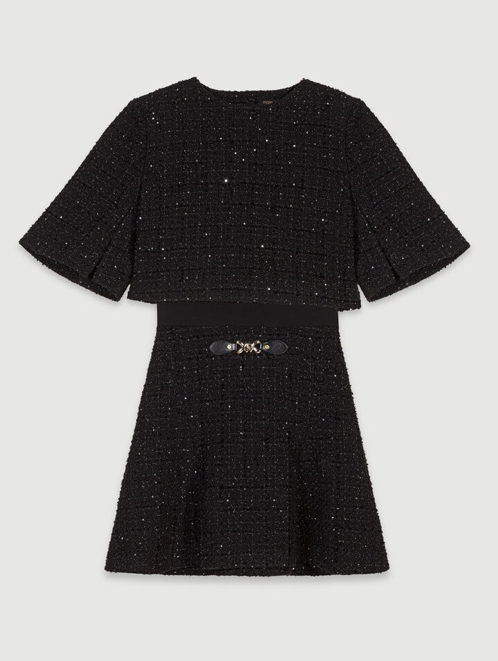 Kurzes 2-in-1 Kleid aus Tweed