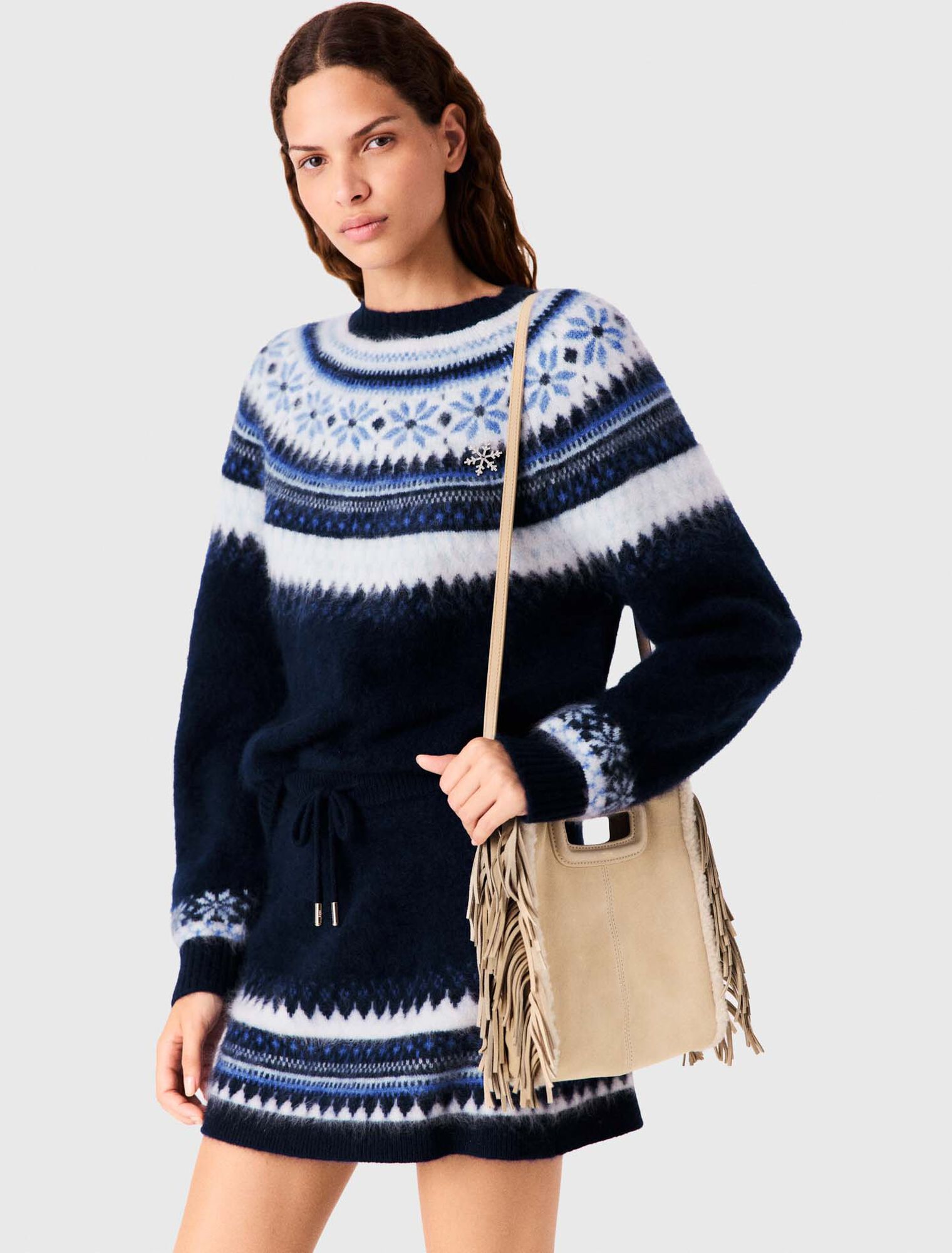 M-Tasche aus Velours und Felloptik