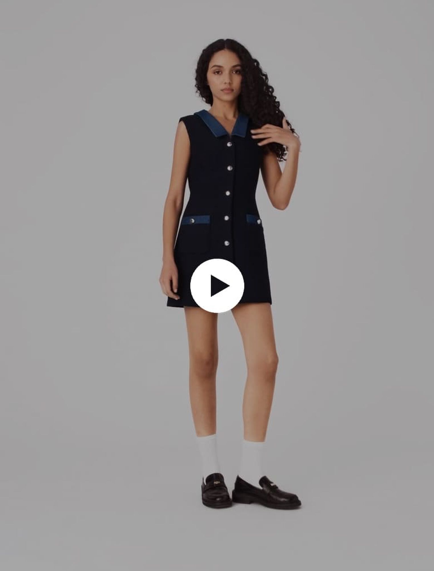 Tweedkleid mit Denim-Details