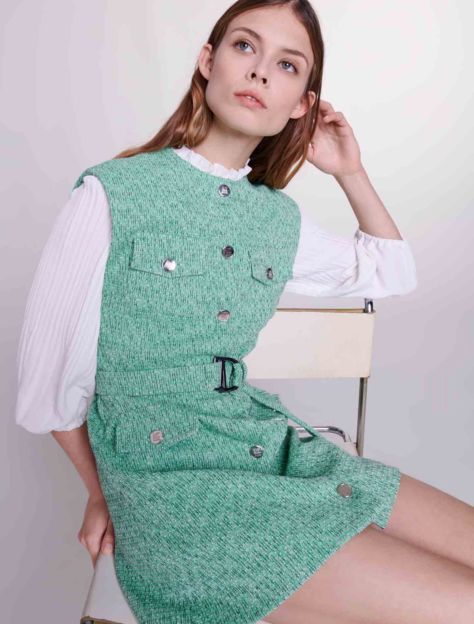 Tweedkleid mit Material-Duo