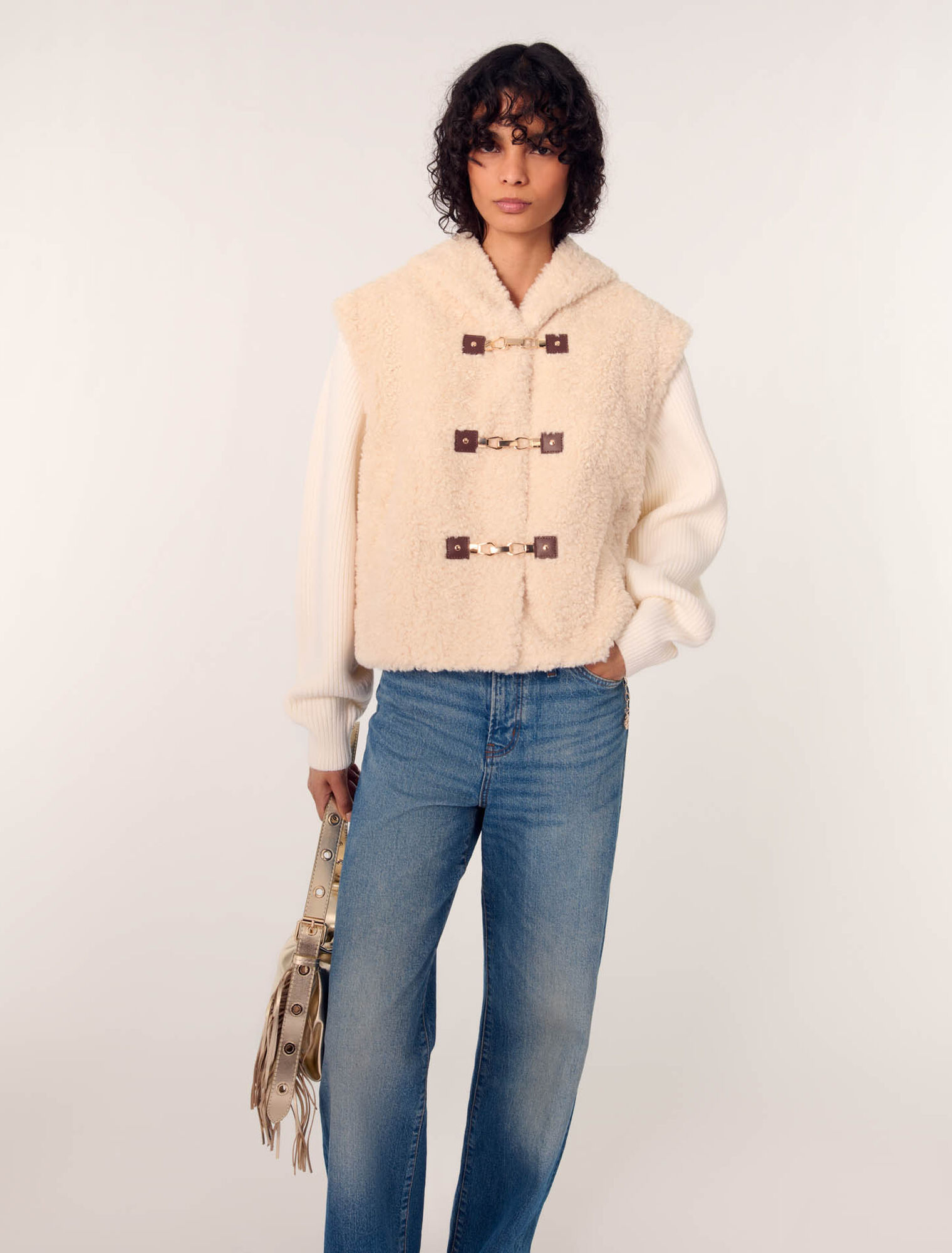 Bi-Material-Blouson aus Kunstpelz