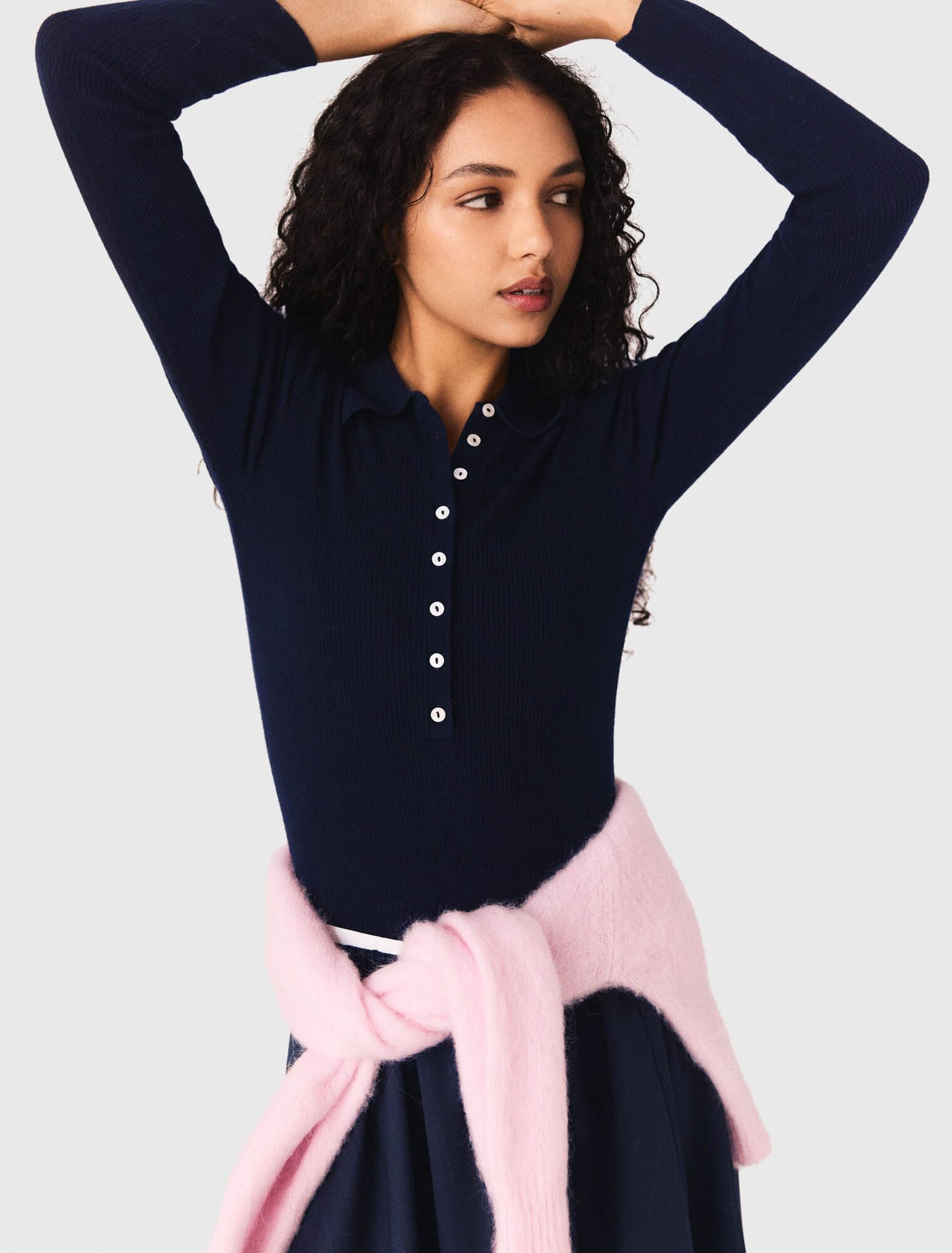 Rippstrickpullover mit Polokragen