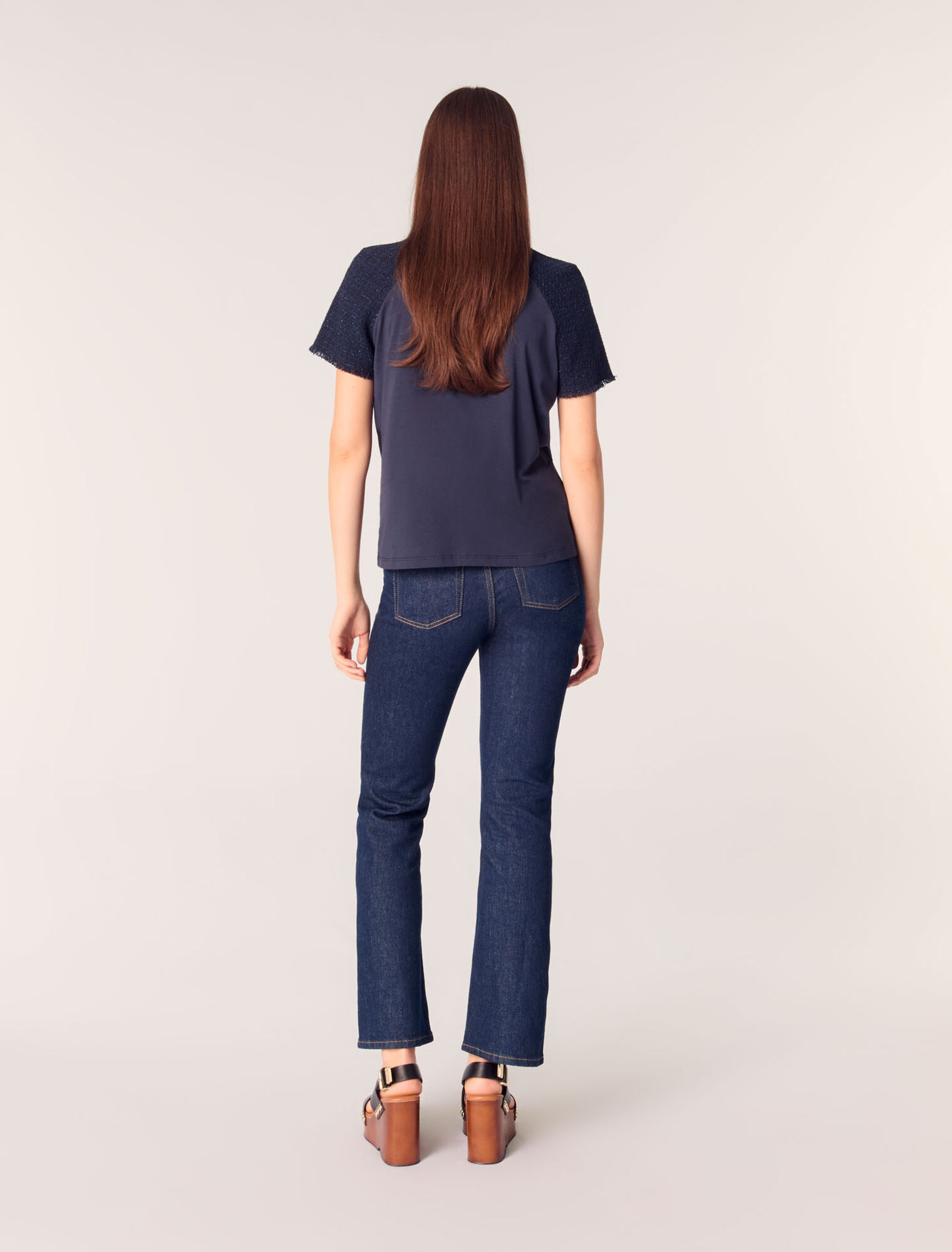 T-Shirt mit Tweed-Ärmeln