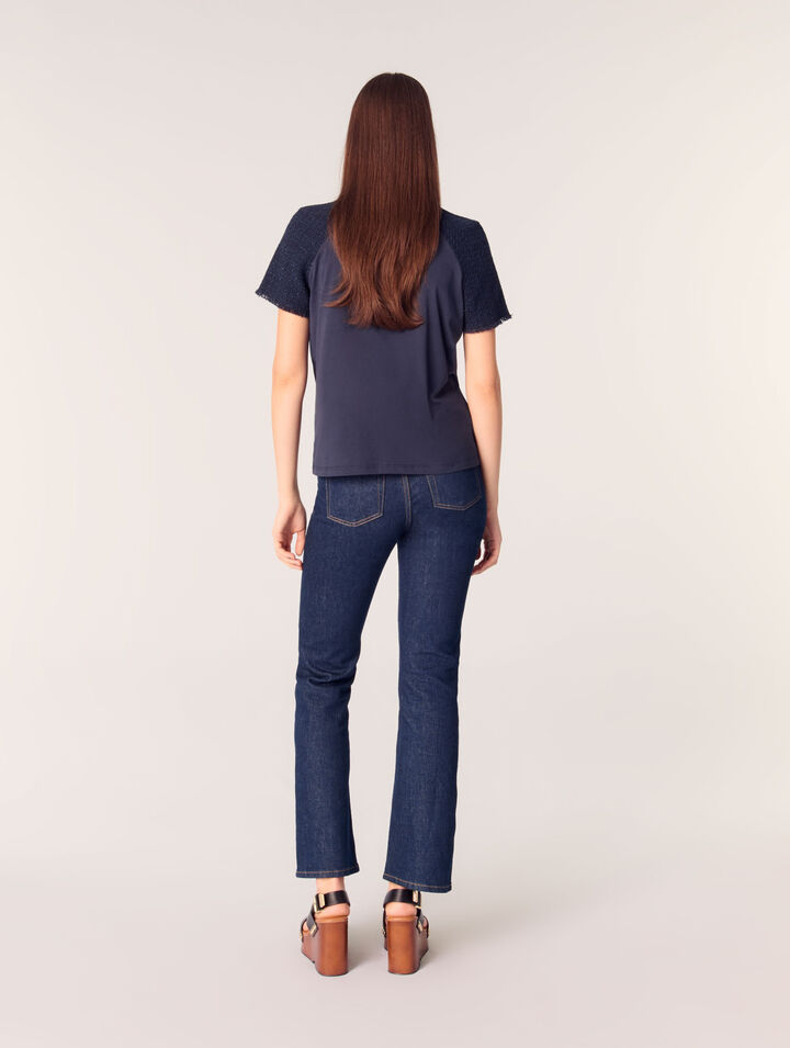 T-Shirt mit Tweed-Ärmeln