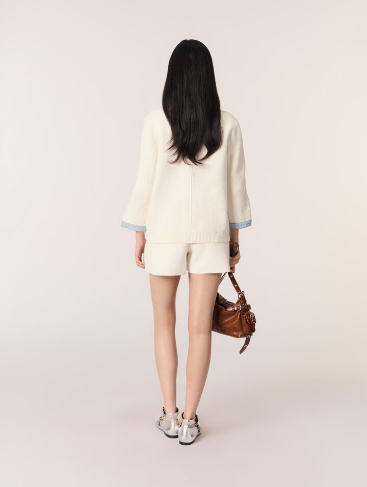 Langer Cardigan mit Denimdetails