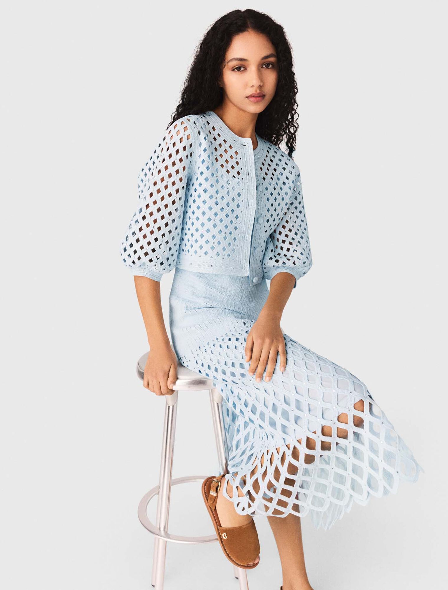 H&auml;kelcardigan mit Strass