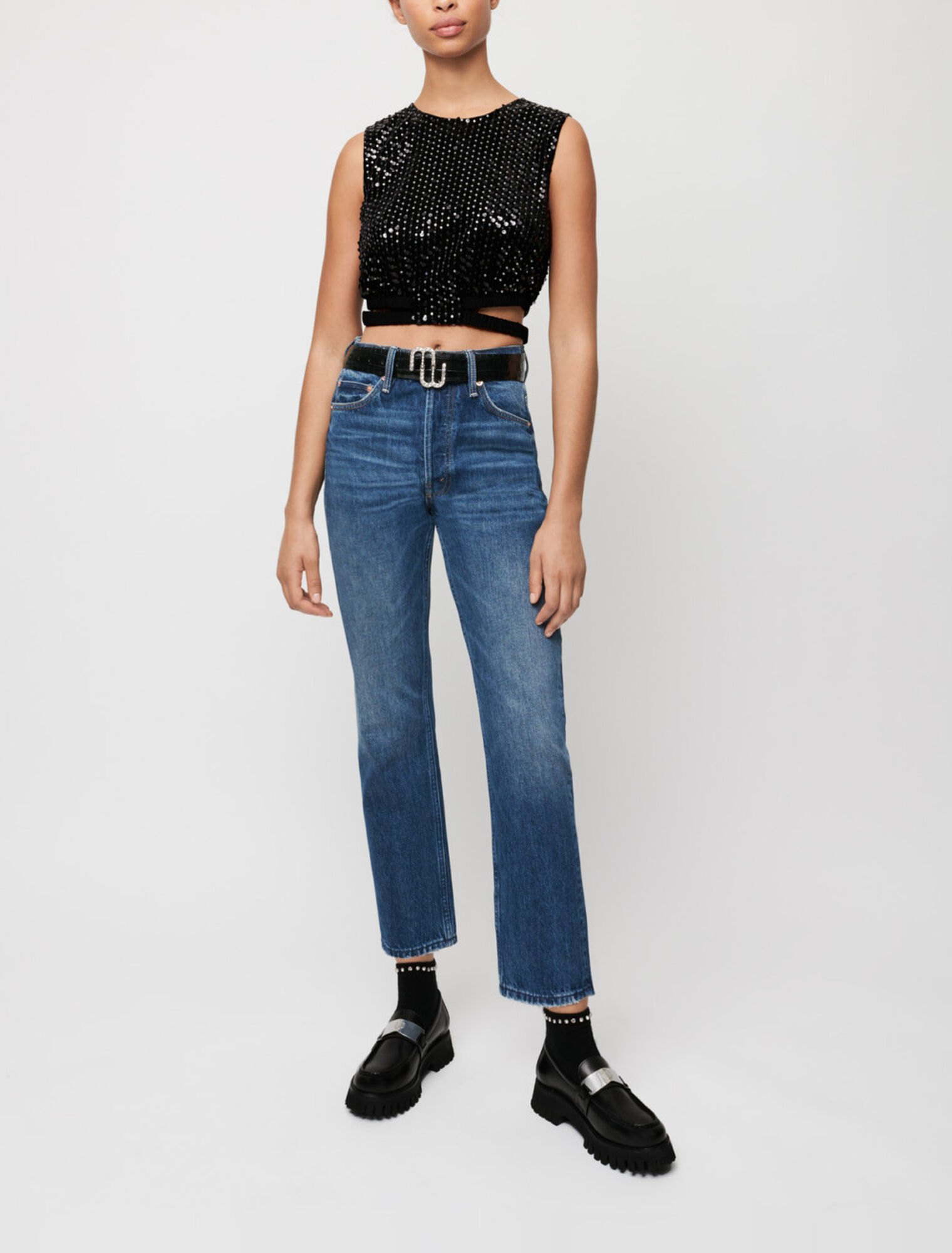 Crop Top mit Pailletten