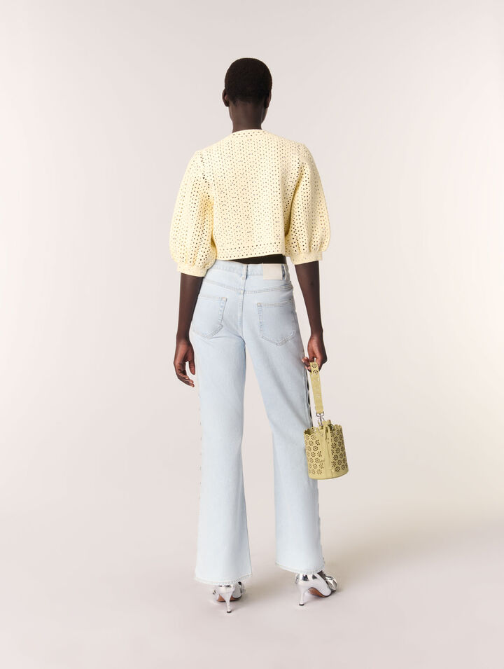 Kurzer Häkelcardigan mit Strass