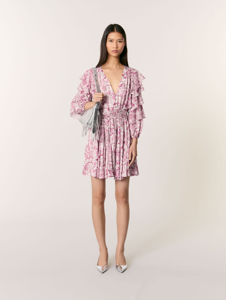 Bedrucktes Kleid mit Volants