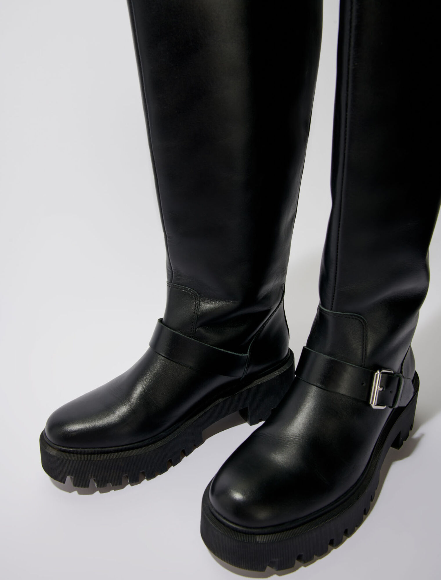 Biker-Stiefel aus Glattleder