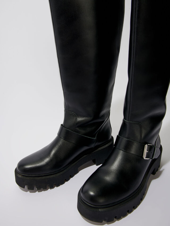 Biker-Stiefel aus Glattleder