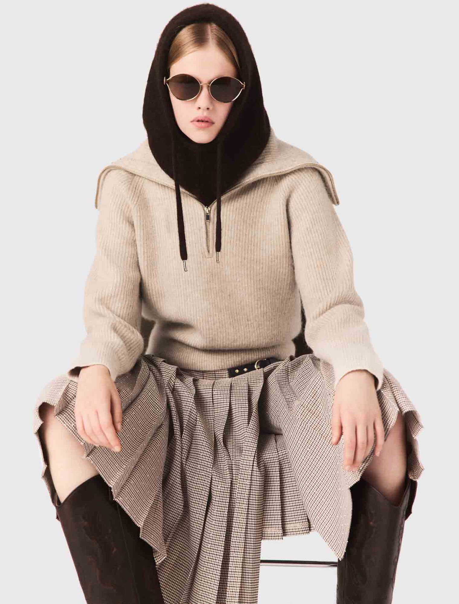 Strass-Pullover mit Reißverschlusskragen