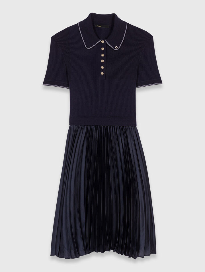 Kurzes Plissee-Kleid mit Polo-Krag