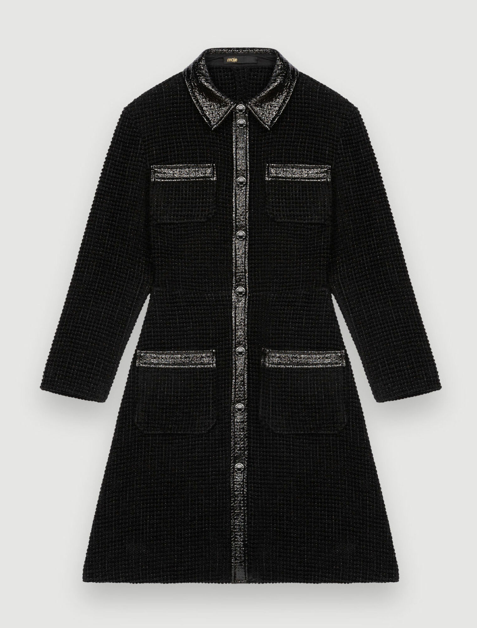 Kleid aus Samt-Tweed und Vinyl