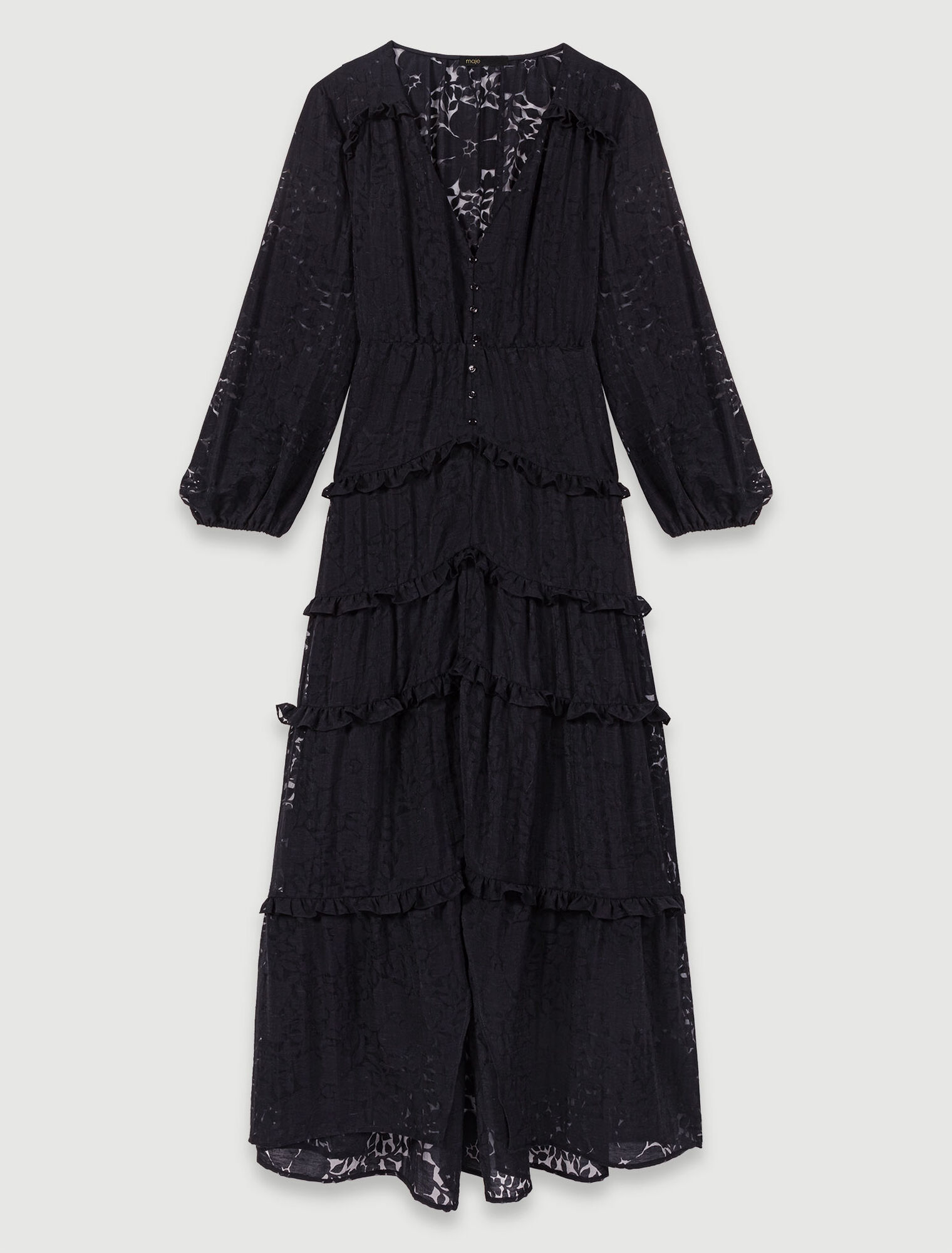 Langes Rüschenkleid mit Muster