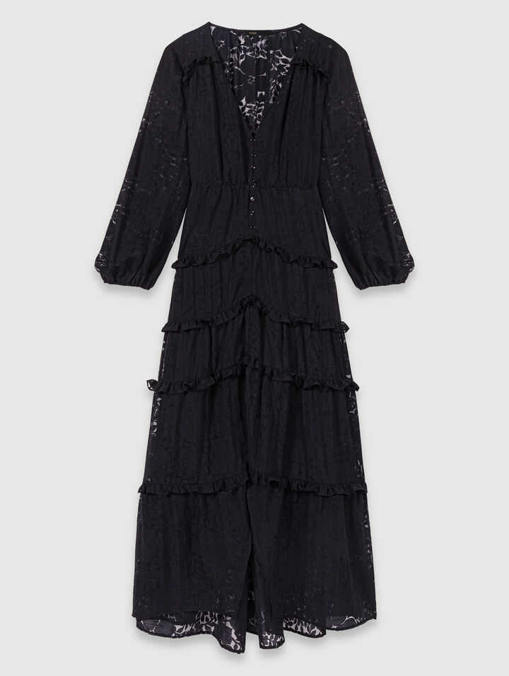 Langes Rüschenkleid mit Muster